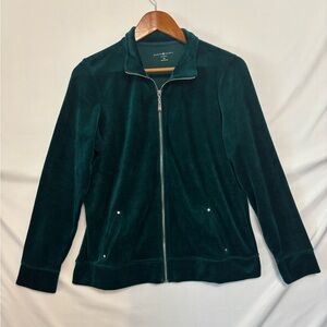 KAREN SCOTT SPORT Dark Green Zip-Front Velour Jacket Size Medium